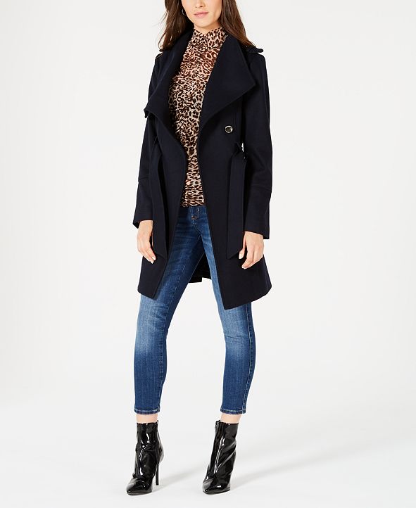 Guess Women's Asymmetrical Zipper Coat Blue Size Medium