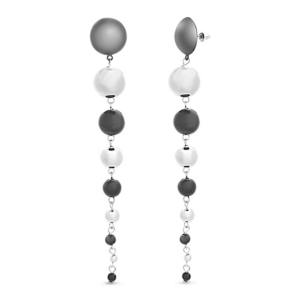image of Steve Madden Women-s Graduated Ball Black and Silver-Tone Drop Earrings