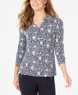Charter Club - Printed 3/4-Sleeve Polo Top