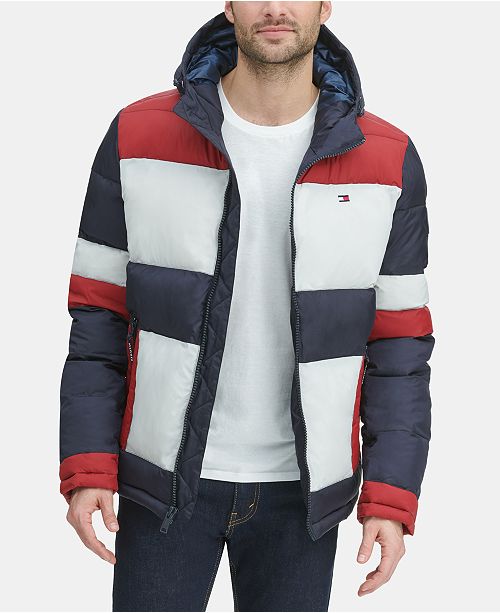 Tommy Hilfiger Men's Colorblocked Hooded Puffer Coat, Created for Macy ...