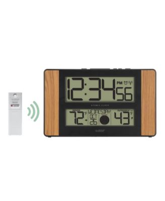 Atomic Digital Clock with Temperature and Moon Phase, Oak finish