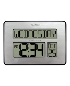 La Crosse Technology Atomic Full Calendar Digital Clock With Extra Large Digits In Silver