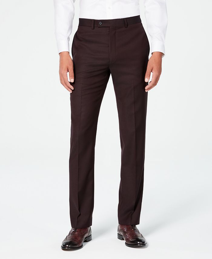 Calvin Klein Men's X-Fit Slim-Fit Stretch Burgundy Textured Suit Pants ...
