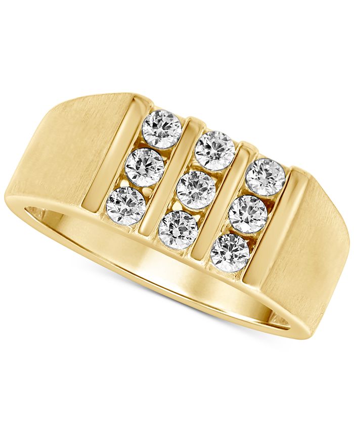 Macy's Men's Diamond Three-Row Ring (3/4 ct. t.w.) in 10k Gold - Macy's