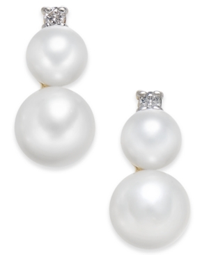 image of Cultured Freshwater Pearl (5mm & 7mm) & Diamond Accent Stud Earrings in 14k Gold