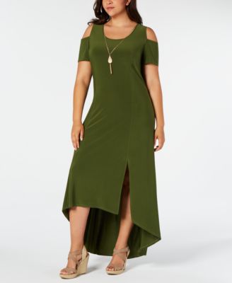 NY Collection - Plus Size Cold-Shoulder High-Low Necklace Dress