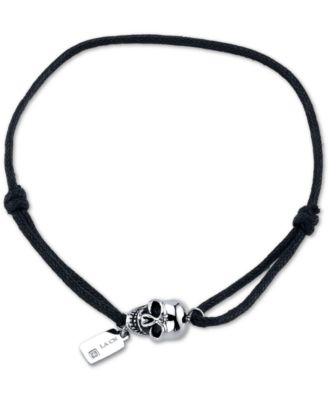 He Rocks - Black Cord Bracelet featuring Stainless Steel Skull, 8.5"