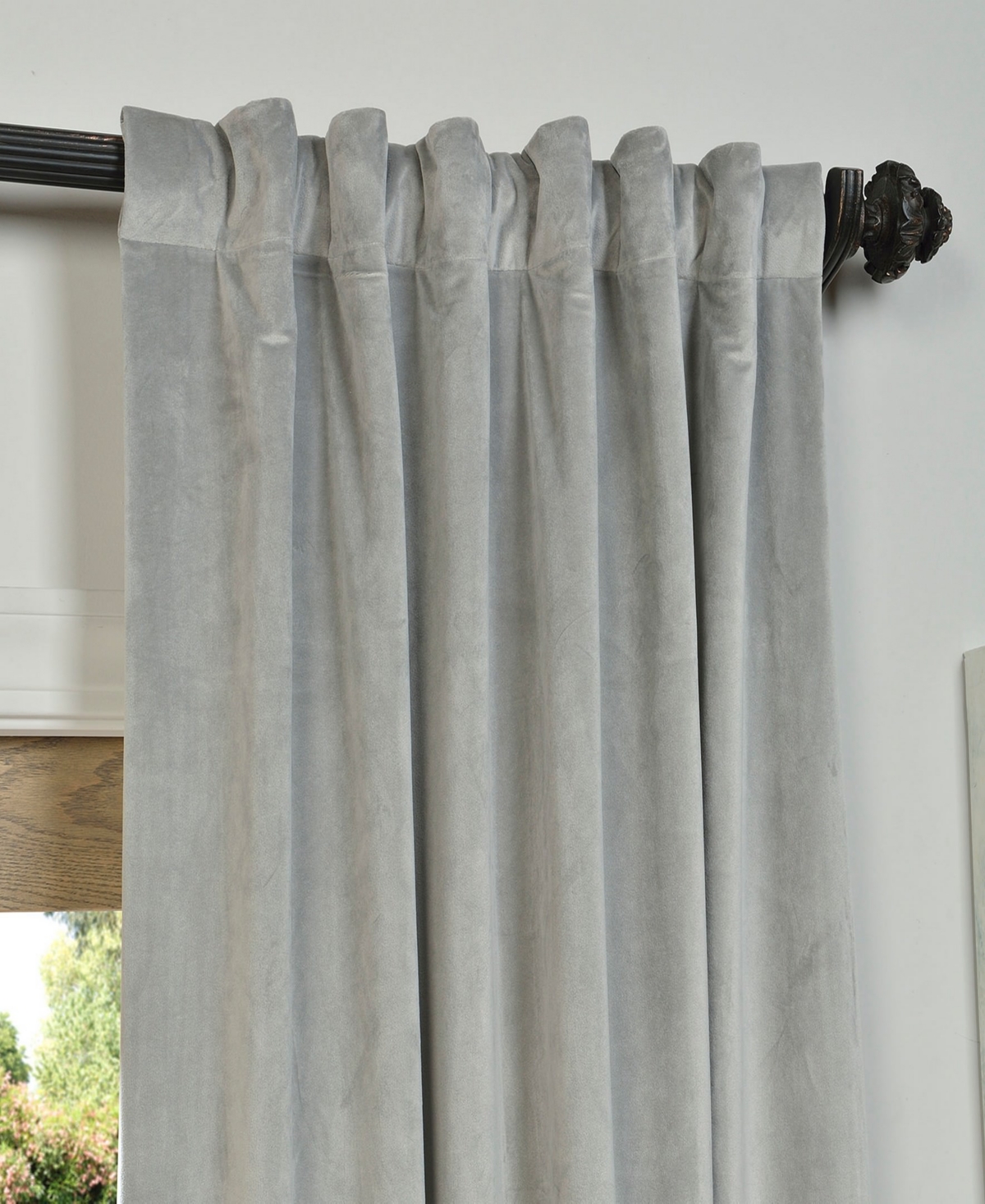 Half Price Drapes Silver Grey Signature Velvet Blackout Curtain In Grey