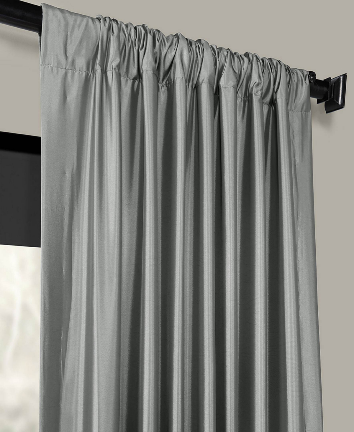 Half Price Drapes Platinum Solid Faux Silk Taffeta Room Darkening Curtain