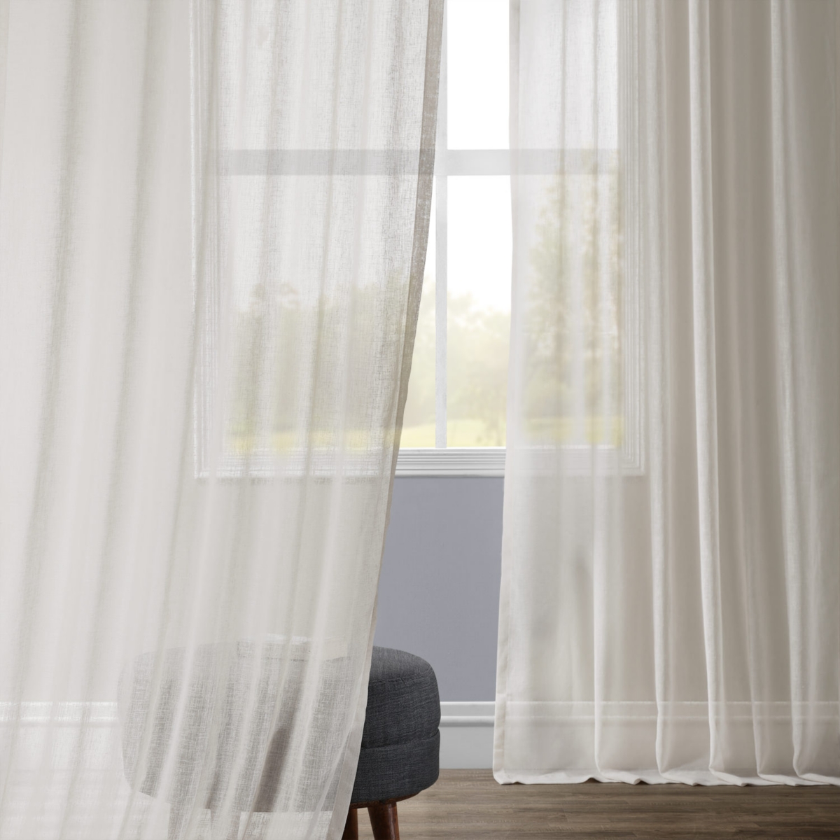 Half Price Drapes Gardenia Textured Faux Linen Sheer Curtain In White