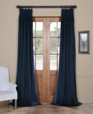 Exclusive Fabrics & Furnishings Signature Pleated Blackout Velvet Panel, 25" X 96" In Dark Blue