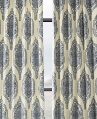 Arabesque Blue Emblem Printed Cotton Room Darkening Curtain
