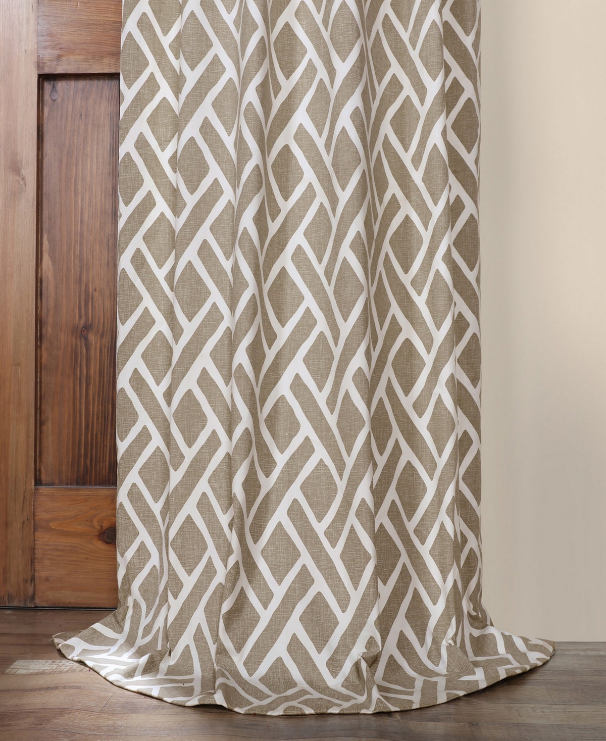 Half Price Drapes Martinique Taupe Geometric Printed Cotton Room Darkening Curtain In Beige,tan