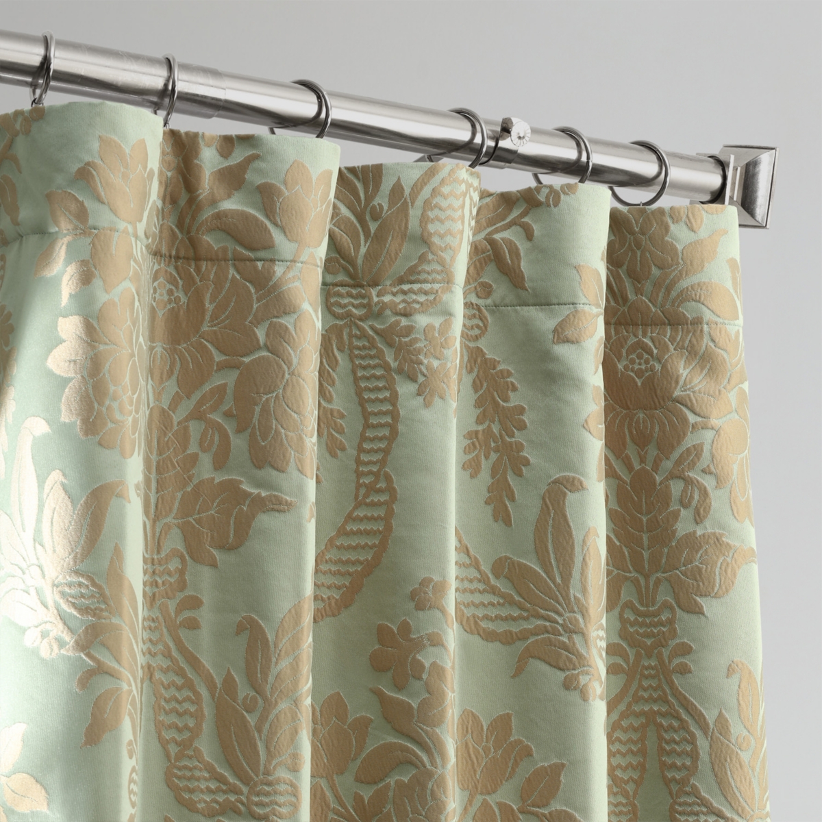 Half Price Drapes Magdelena Jade & Gold Damask Faux Silk Jacquard Room Darkening Curtain
