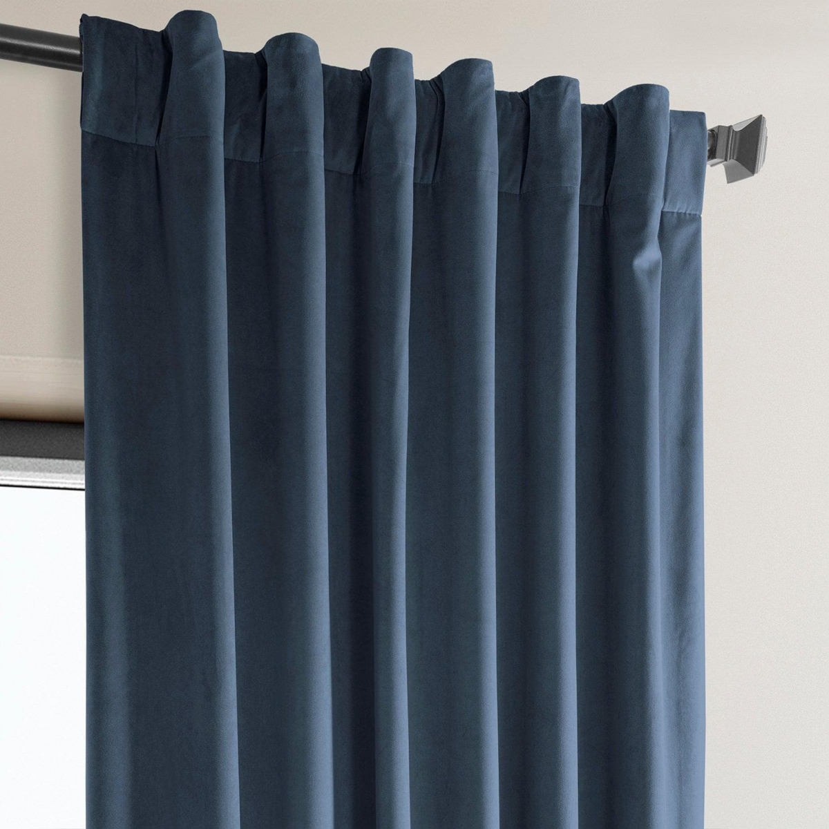 Half Price Drapes Heritage Plush Velvet Room Darkening Curtain In Blue