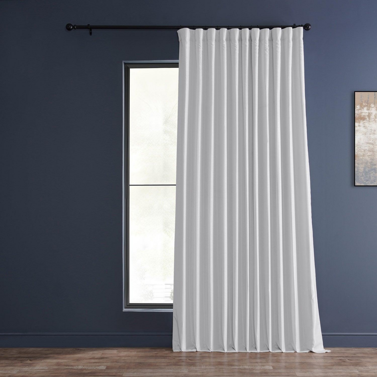 Half Price Drapes Silver Extra Wide Vintage Textured Faux Dupioni Silk Blackout Curtain In White