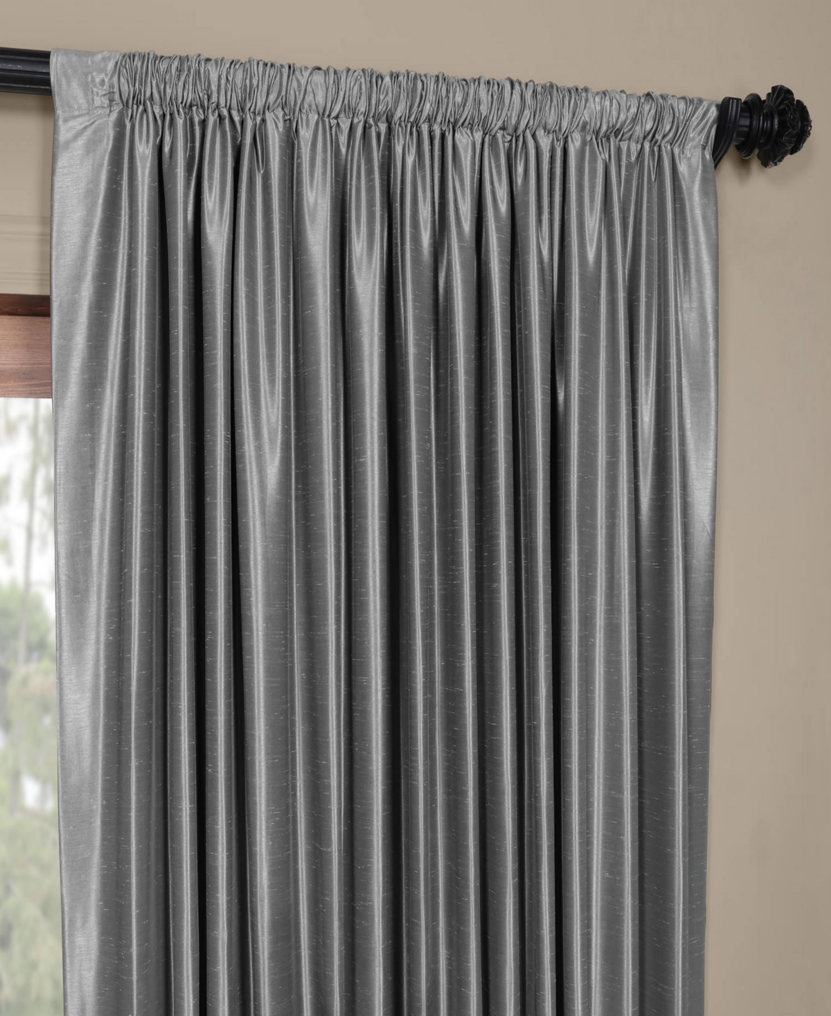Half Price Drapes Silver Extra Wide Vintage Textured Faux Dupioni Silk Blackout Curtain In Gray