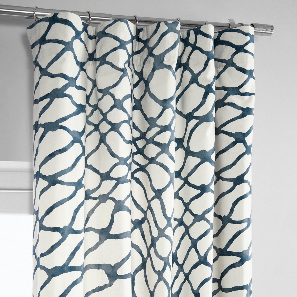 Half Price Drapes Ellis Blue Abstract Printed Cotton Room Darkening Curtain