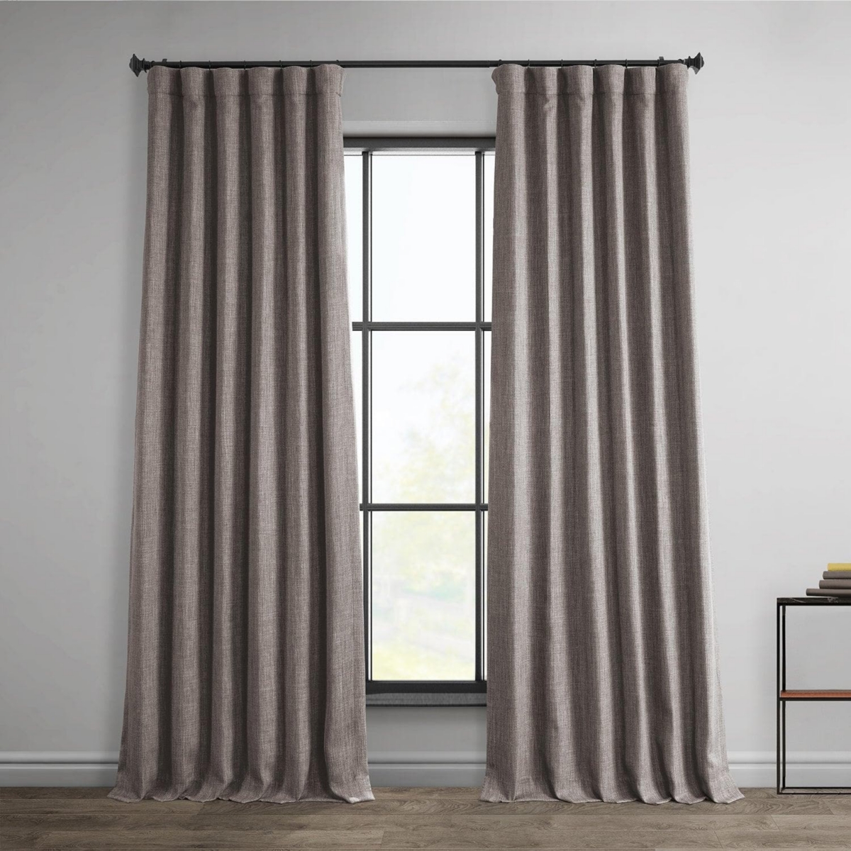 Half Price Drapes Textured Faux Linen Room Darkening Curtain In Brown