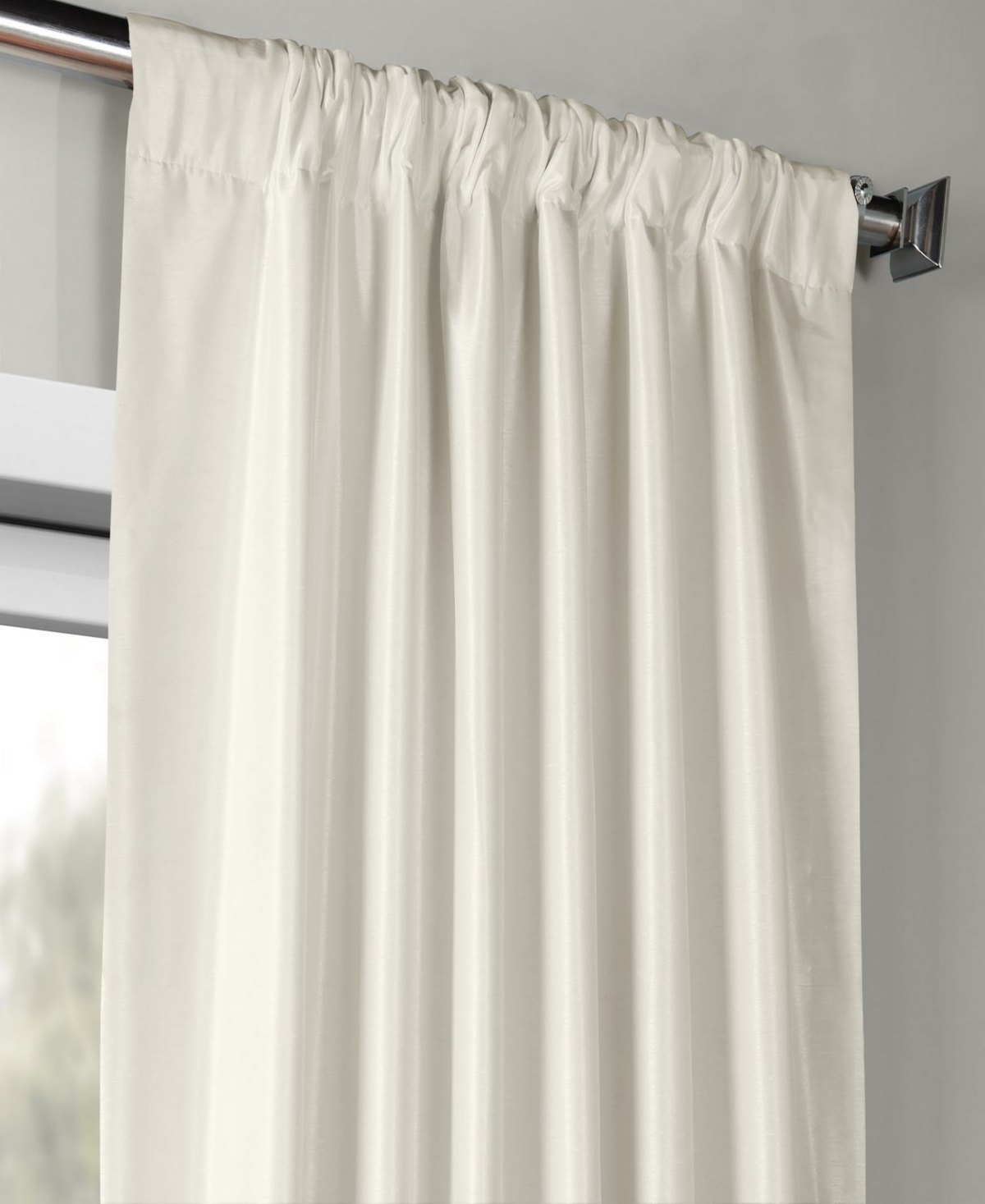 Half Price Drapes Off White Vintage Textured Faux Dupioni Silk Curtain In White