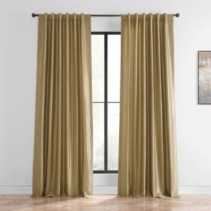 Exclusive Fabrics & Furnishings Flax Gold Vintage Textured Faux Dupioni Silk Curtain In Gold