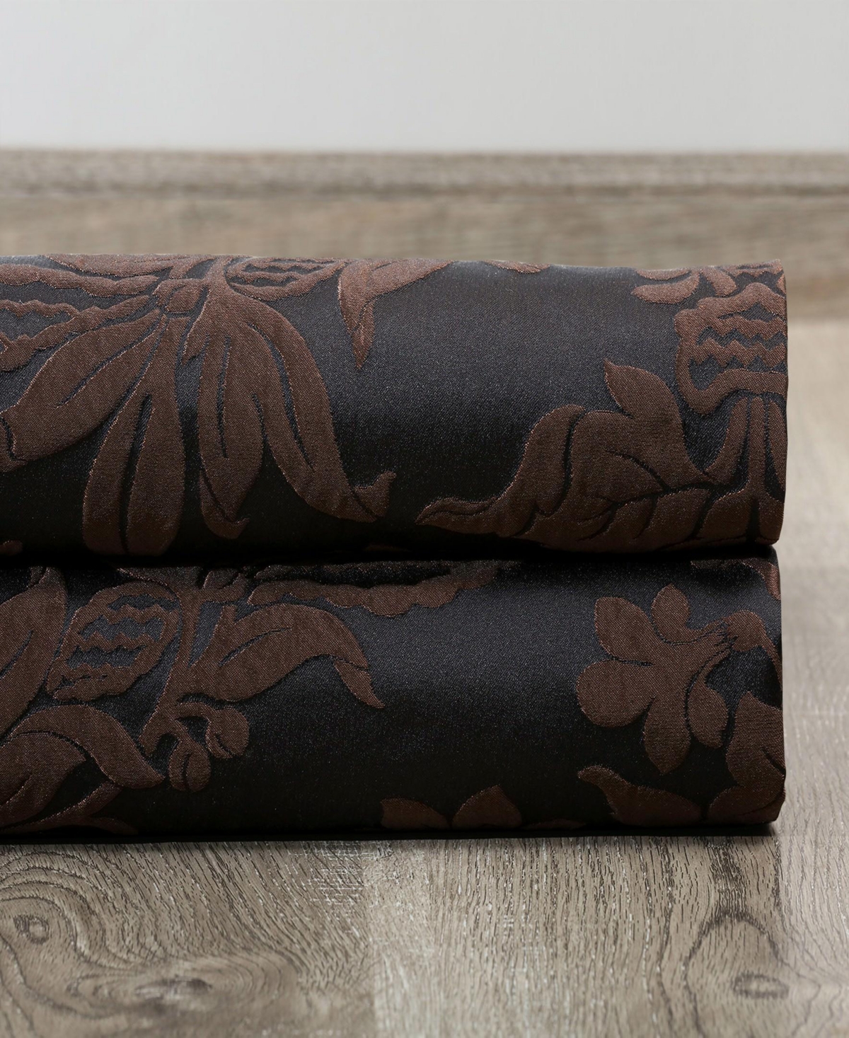 Half Price Drapes Magdelena Black & Copper Damask Faux Silk Jacquard Room Darkening Curtain