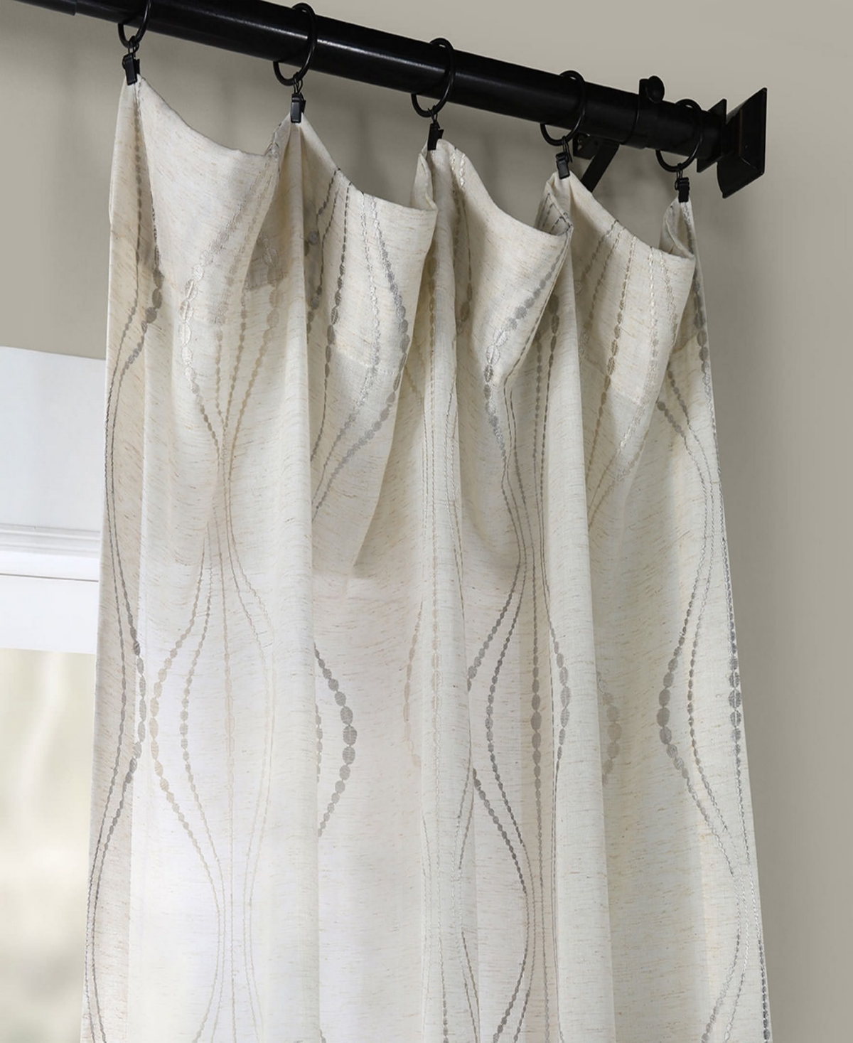 Half Price Drapes Suez Natural Embroidered Striped Patterned Faux Linen Sheer Curtain