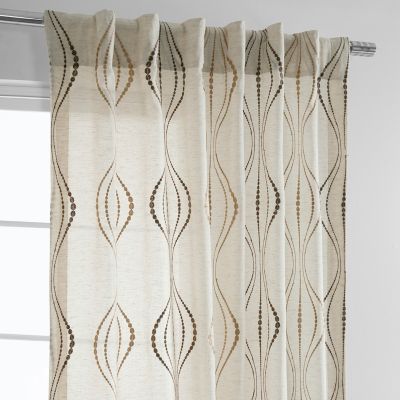Embroidered Striped Patterned Faux Linen Sheer Curtain