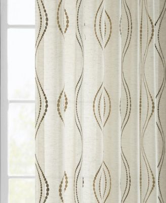 Embroidered Striped Patterned Faux Linen Sheer Curtain