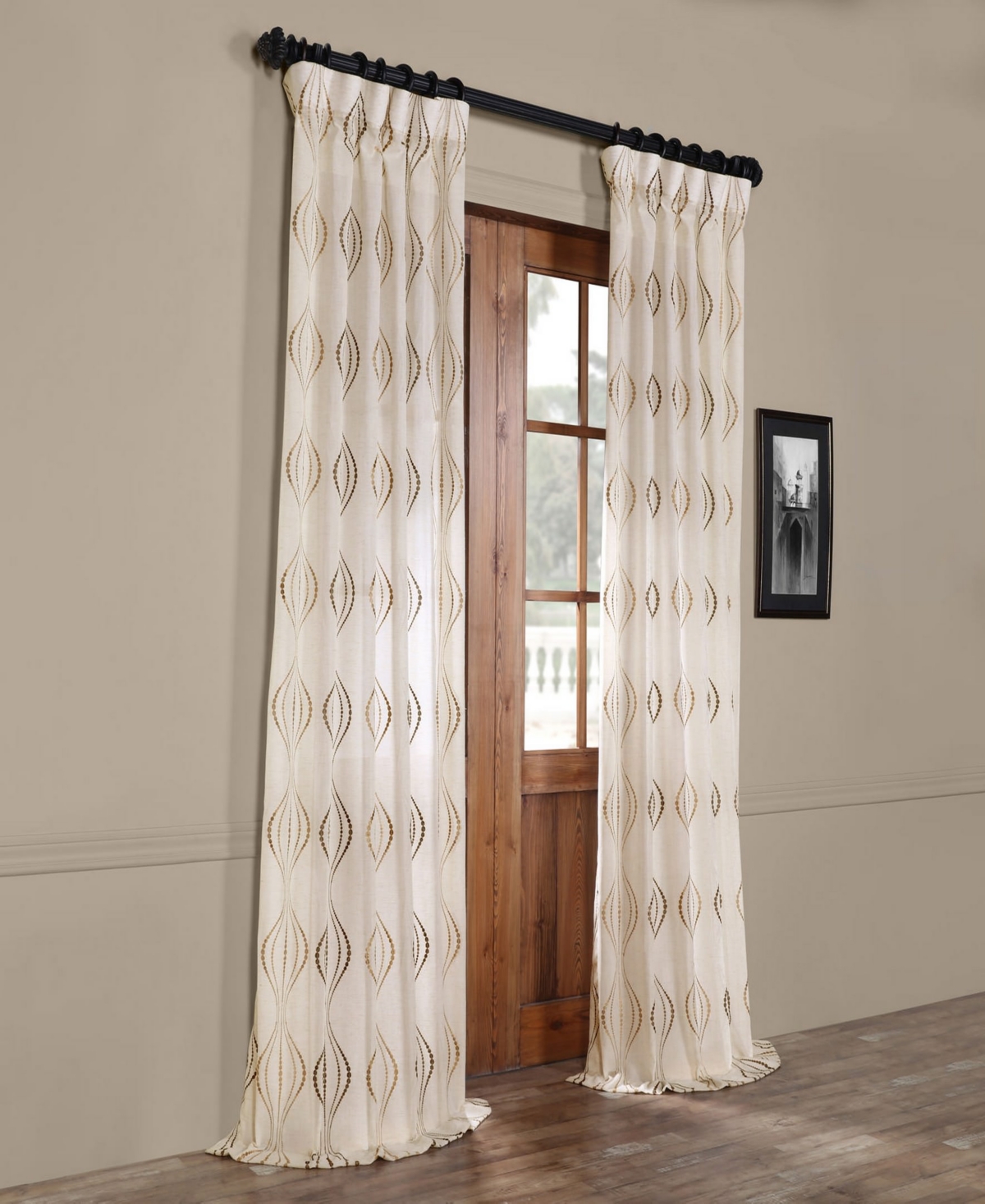 Half Price Drapes Suez Bronze Embroidered Striped Patterned Faux Linen Sheer Curtain In Beige,tan