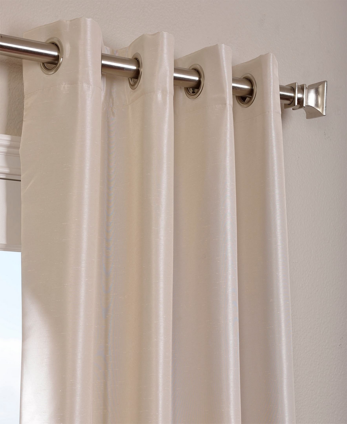 Half Price Drapes Off White Grommet Vintage Textured Faux Dupioni Silk Blackout Curtain