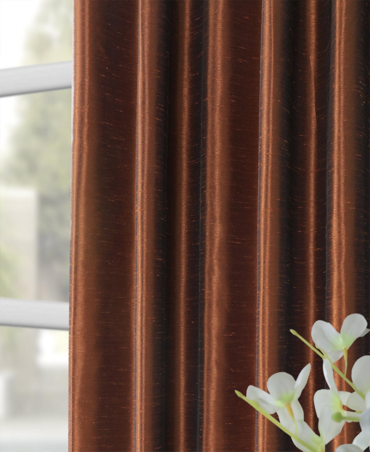 Half Price Drapes Copper Kettle Vintage Textured Faux Dupioni Silk Curtain In Brown
