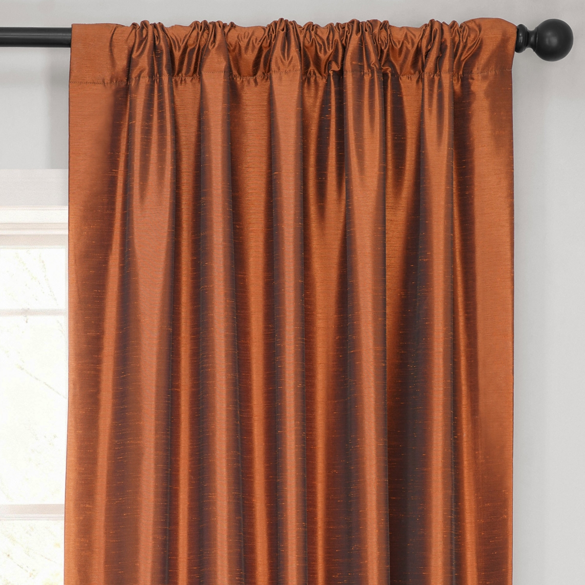 Half Price Drapes Copper Kettle Vintage Textured Faux Dupioni Silk Blackout Curtain