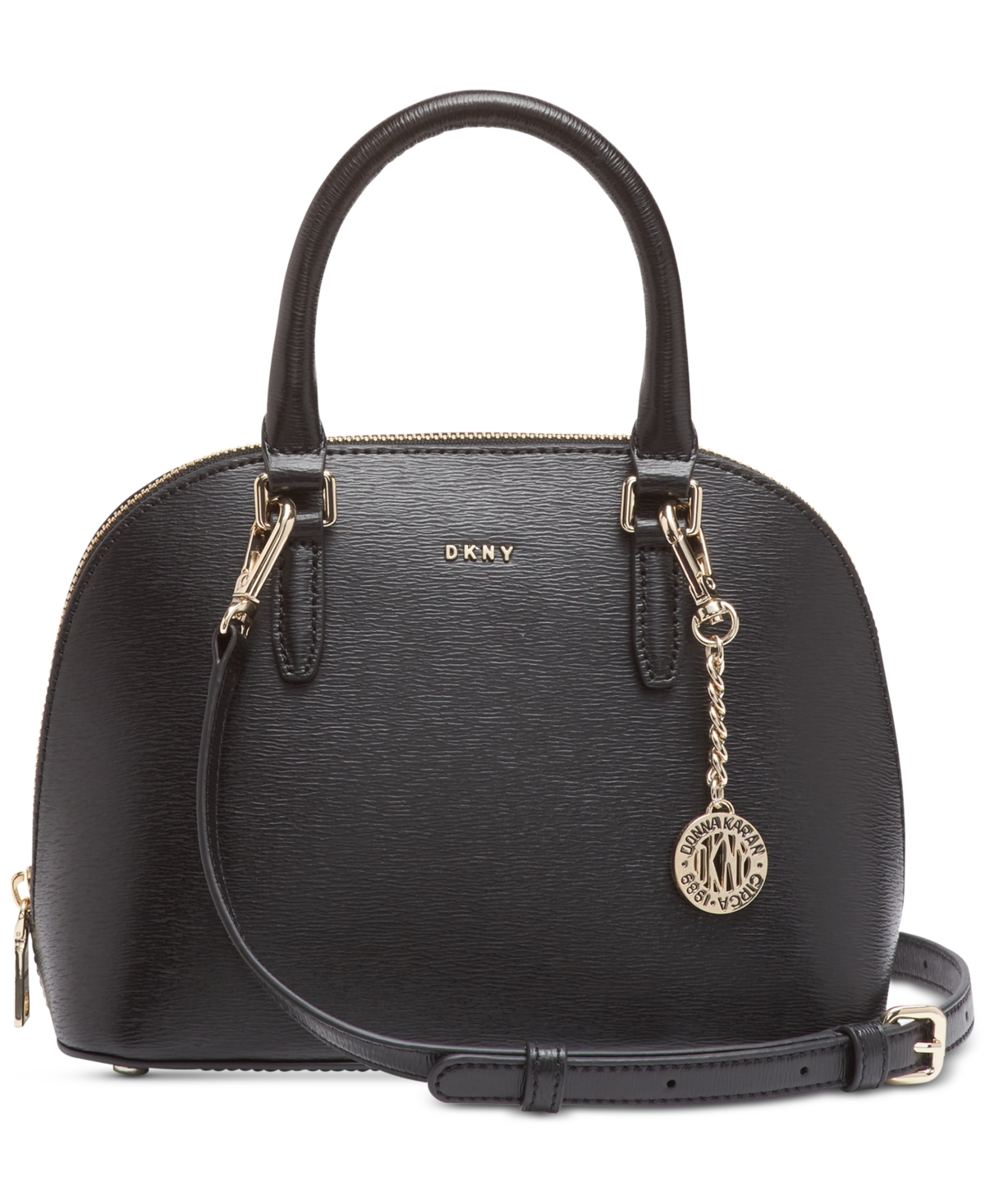 Dkny Bryant Dome Satchel With Convertible Strap In Black,gold Tone