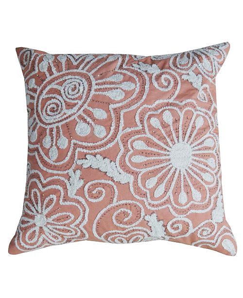 Chicos Home Nature Inspired Embroidered Throw Pillow Cover 20 X