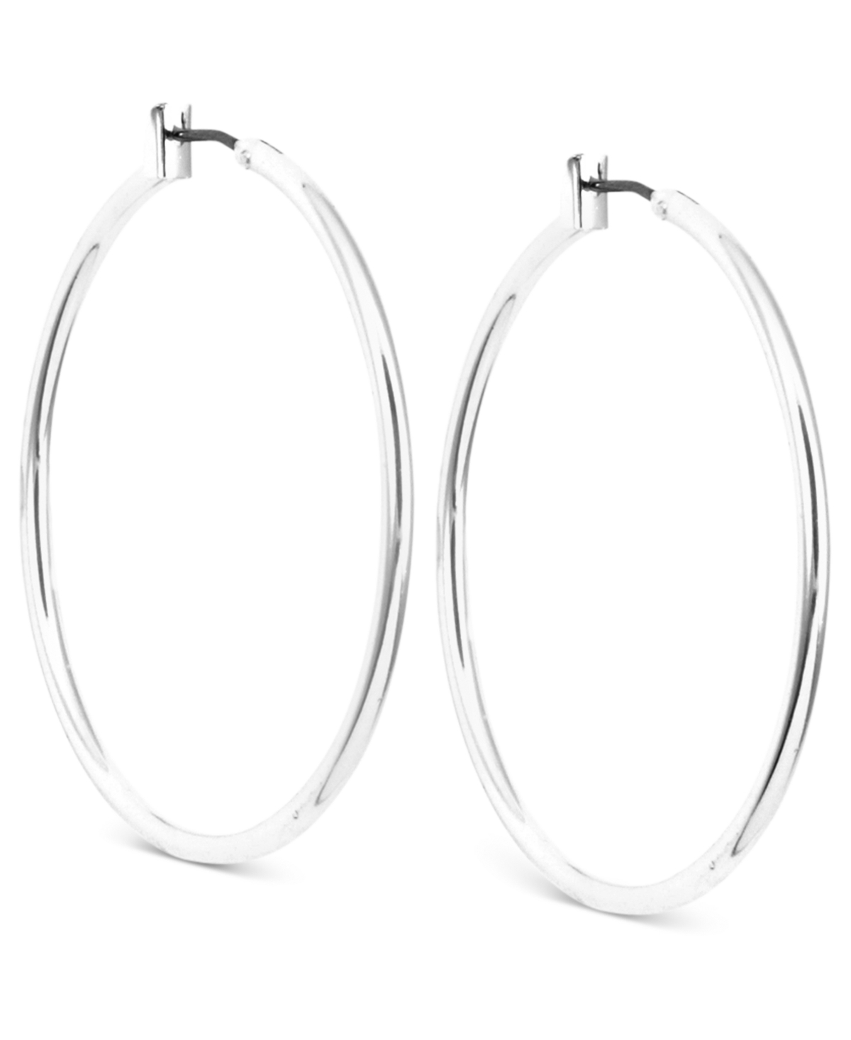 Silver-tone Thin Hoop Earrings, 1.6" - Silver
