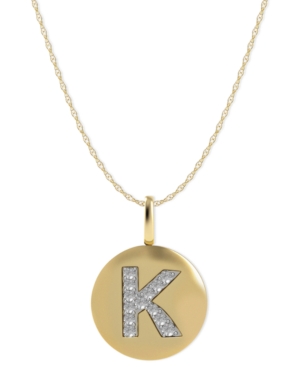 image of 14k Gold Necklace, Diamond Accent Letter K Disk Pendant