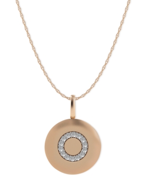image of 14k Rose Gold Necklace, Diamond Accent Letter O Disk Pendant