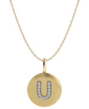 image of 14k Gold Necklace, Diamond Accent Letter U Disk Pendant