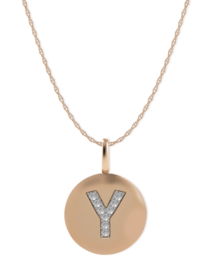 image of 14k Rose Gold Necklace, Diamond Accent Letter Y Disk Pendant