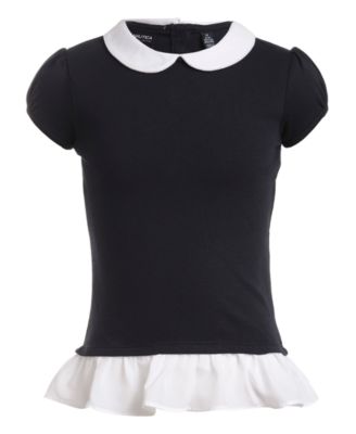 Girls' 7-16 Peter Pan Collar Short-Sleeve Ruffle Top