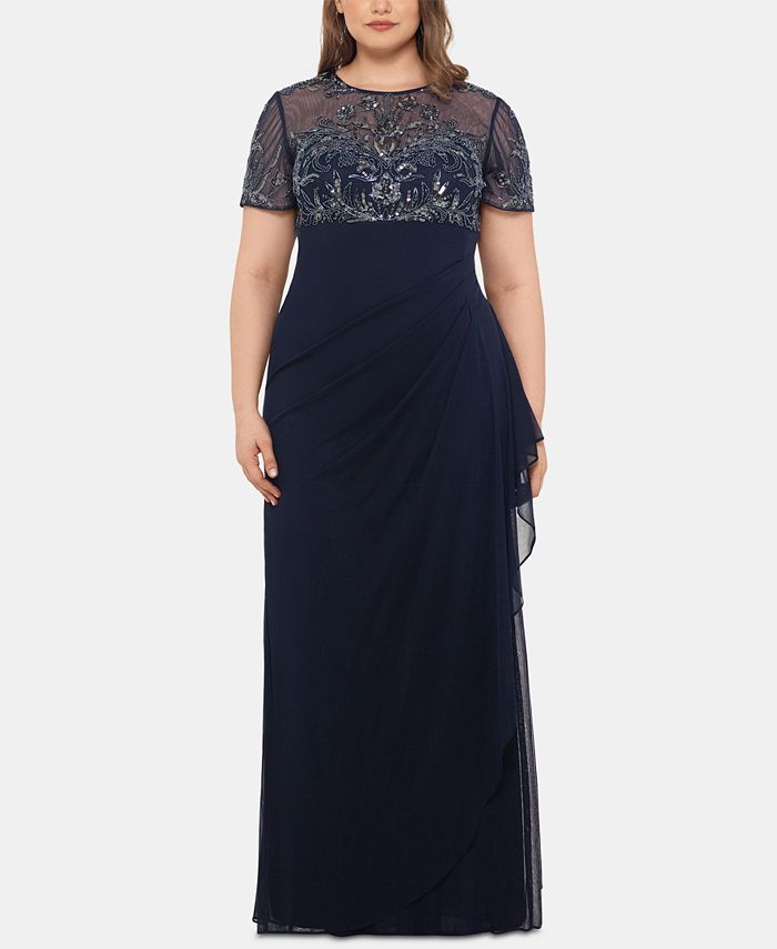 XSCAPE Plus Size Embellished Ruffled Gown - Macy's