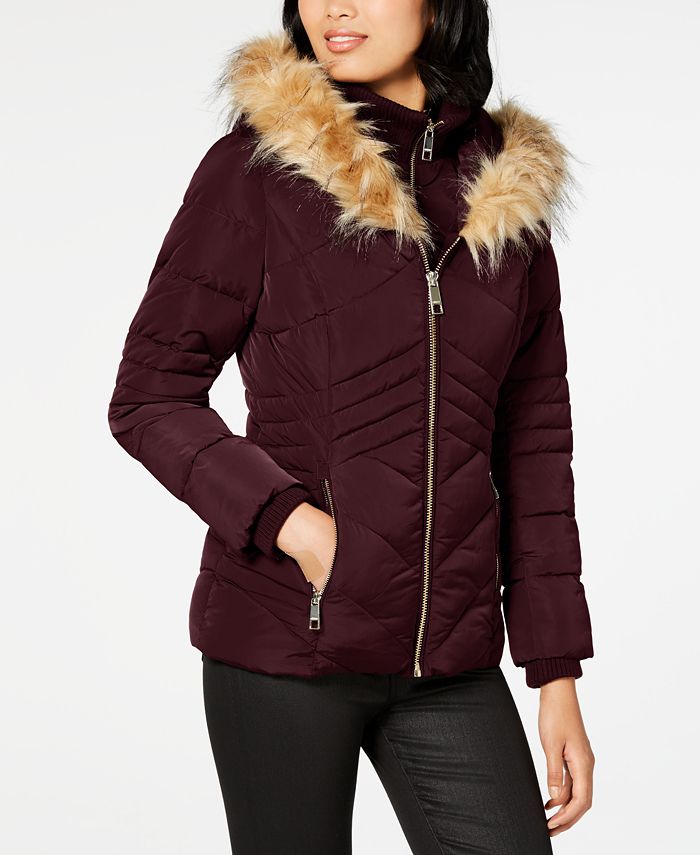 GUESS Faux-Fur-Trim Hooded Puffer Coat, Created for Macy's - Macy's