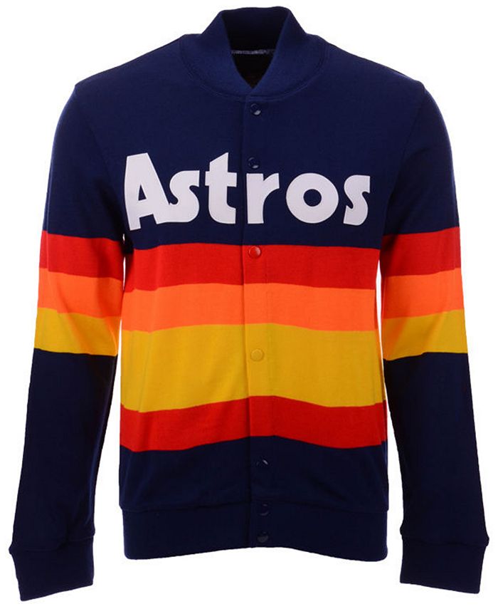 Men Houston Astros 1986 Cardigan Rainbow Stripe Fleece Sweater Jacket
