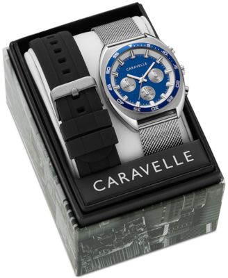 Caravelle Men's Chronograph Stainless Steel Mesh Bracelet Watch 40mm Box Set