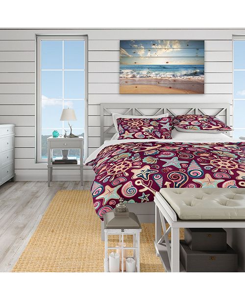 Design Art Designart Purple Sea Shells Coastal Duvet Cover Set