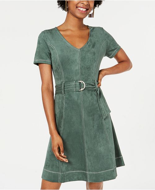 Rosie Harlow Juniors Belted Faux Suede Dress Created For Macy S