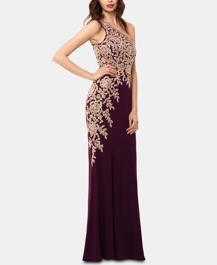 XSCAPE Embroidered One-Shoulder Gown & Reviews - Dresses - Women - Macy's