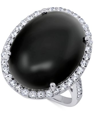 Macy's - Onyx (20 x 15mm) & Swarovski Zirconia Statement Ring in Sterling Silver