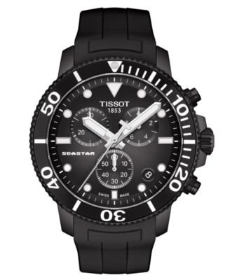 Tissot - Men's Swiss Chronograph SeaStar Black Rubber Strap Watch 45.5mm